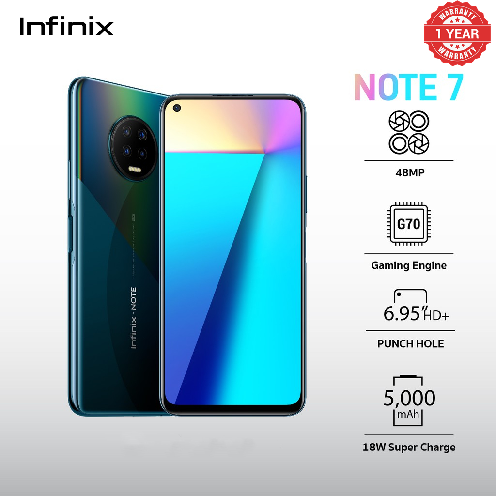 Infinix Note 7 4G Network 64GB+4GB 6.95" 48MP Quad Camera 5000mAh Dual SIM 4G Smart Phones