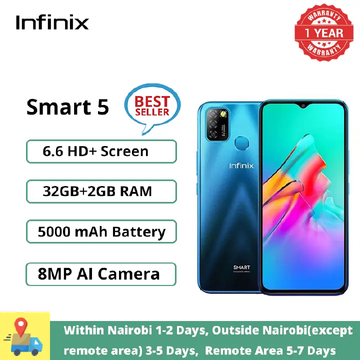 Infinix Smart 5 6.6" 8MP Camera 5000mAh 32GB+2GB 3G Dual SIM Smart Phones Fingerprint unlock Faceunlock
