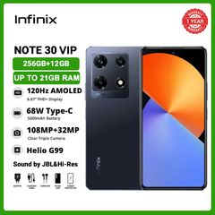 [Limited Offer] New Arrival Infinix Note 30 VIP 5G network Dual SIM card 256GB ROM+21(12+9)GB RAM Display 6.67 inches FHD 5000mAh battery 68W charging 50W with NFC and wireless cha Magic Black 256GB+1