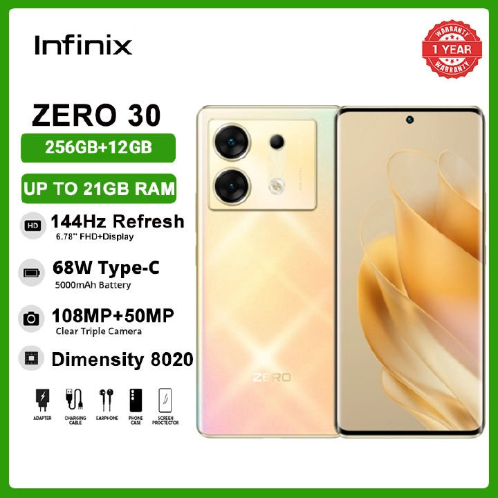 Infinix Zero 30 5G network Dual SIM Card 21GB RAM (12GB+9GB) +256GB ROM 6.78-inch HD 144Hz refresh rate curved screen 5000mAh battery 68W charging supports NFC