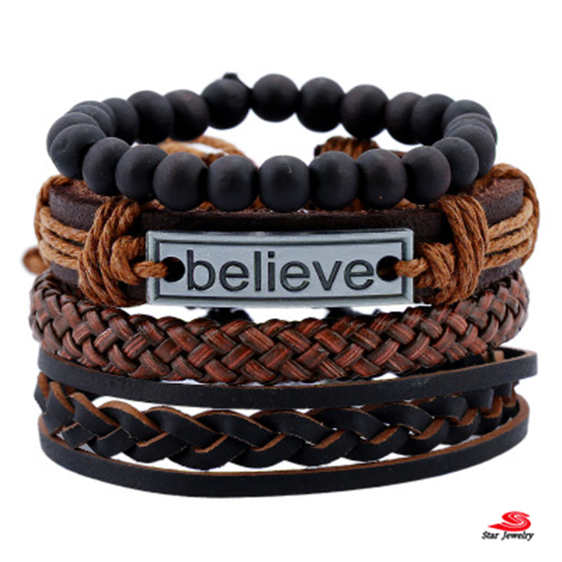 Men  Women Fashion Handmade Cowhide Suit Bracelet 4 Pcs /Angel Wing Necklace