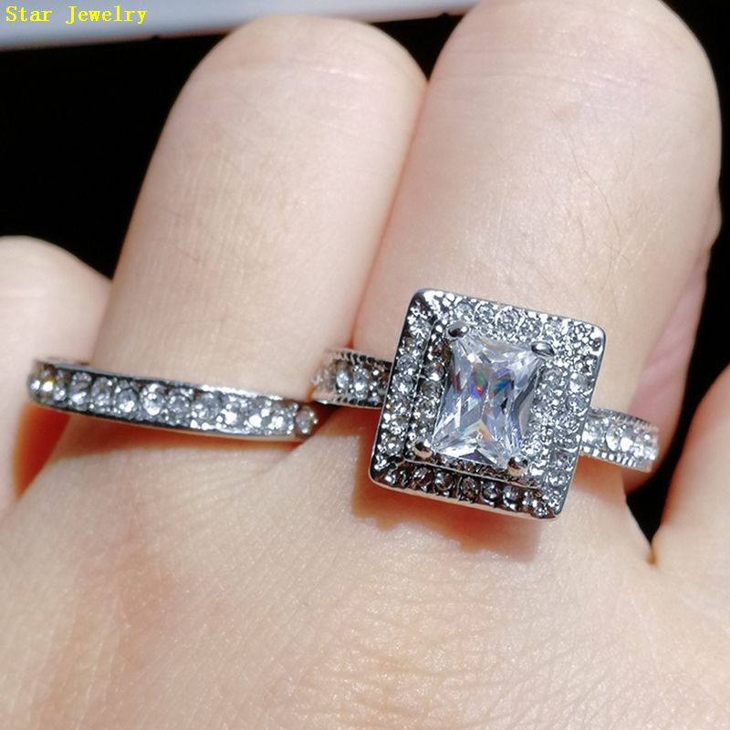 Women Fashion Zircon Ring 2Pcs New Zinc Alloy Wedding Ring Valentine Day Gift