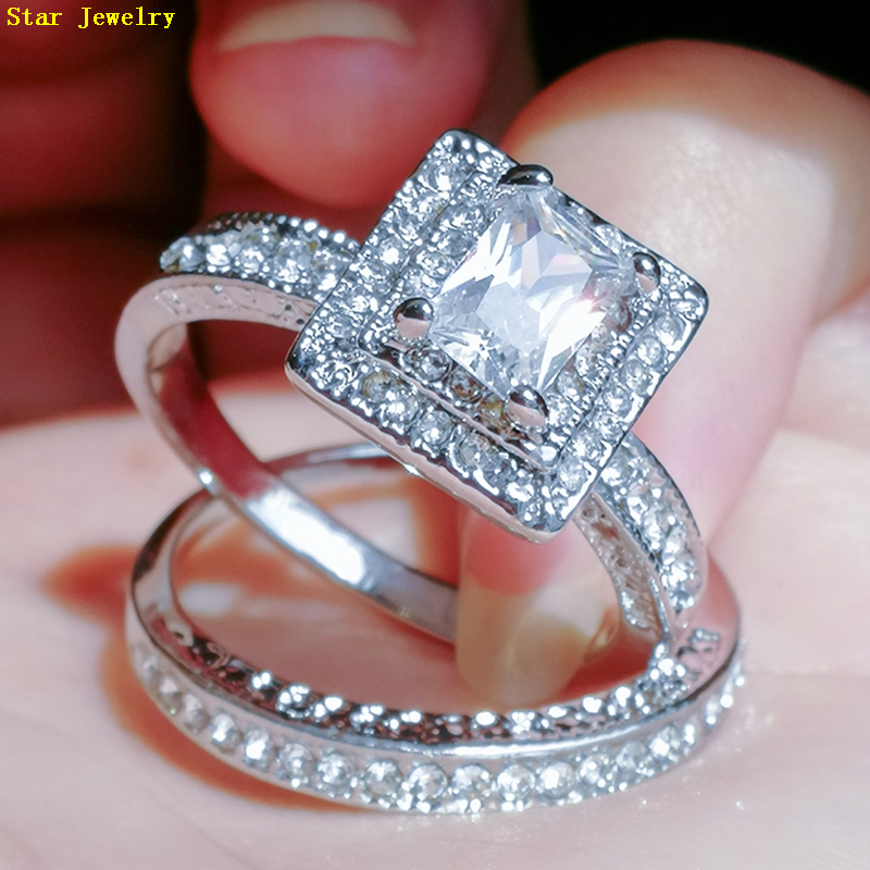 Women Fashion Zircon Ring 2Pcs New Zinc Alloy Wedding Ring Valentine Day Gift