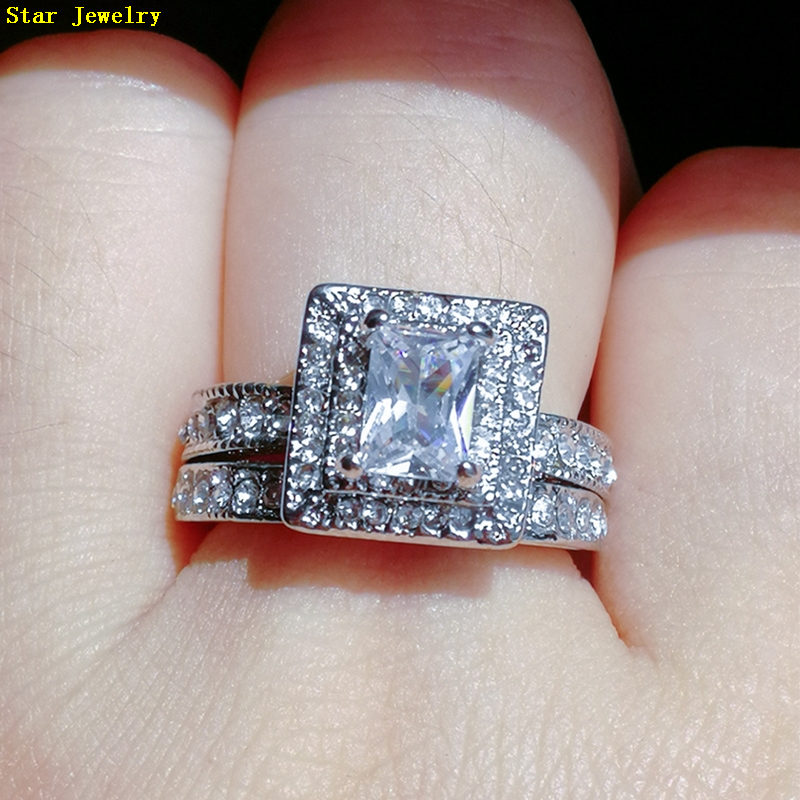 Women Fashion Zircon Ring 2Pcs New Zinc Alloy Wedding Ring Valentine Day Gift