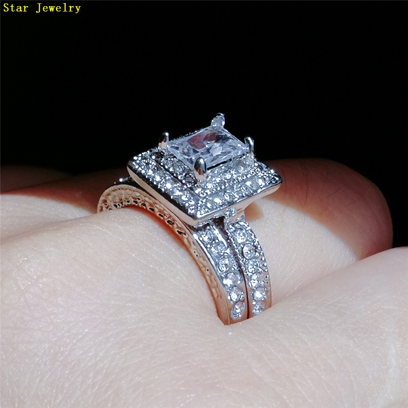 Women Fashion Zircon Ring 2Pcs New Zinc Alloy Wedding Ring Valentine Day Gift