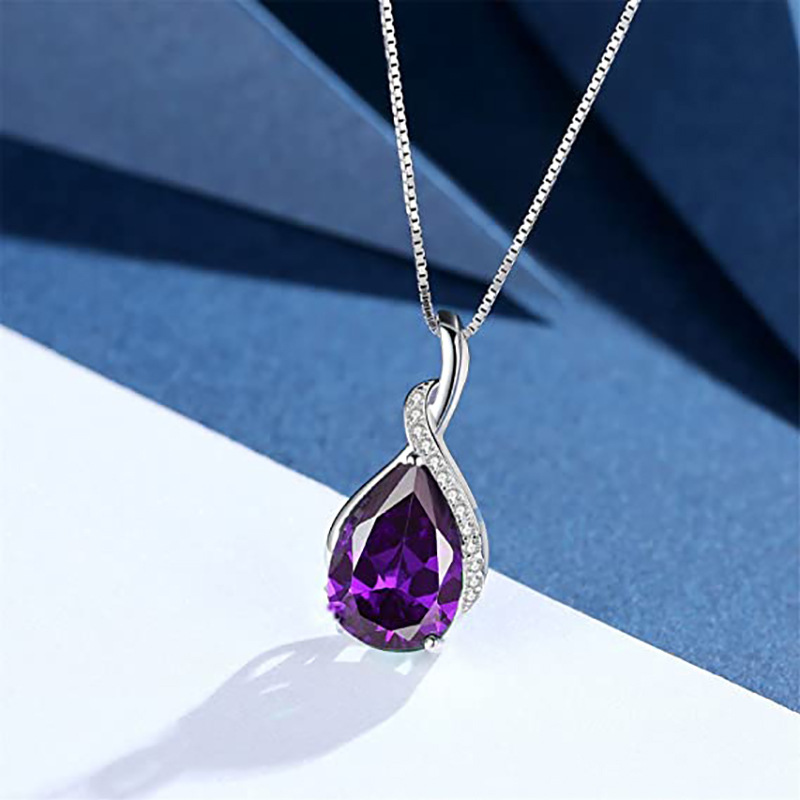 Women Fashion Water Drop Zircon Necklace Copper Alloy  Necklace Jewelry Valentine Day Gift