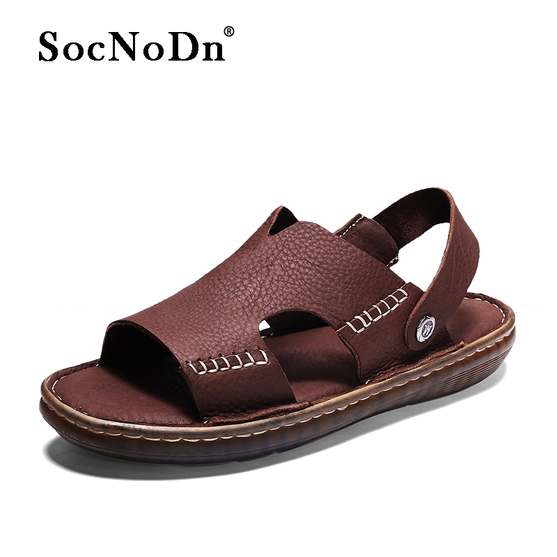 SocNoDn Men Luxury Fashion Casual Genuine Leather Beach Sandals Hiking Wading Shoes Slippers Sandals