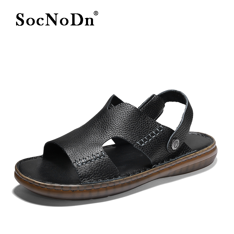 SocNoDn Men Luxury Fashion Casual Genuine Leather Beach Sandals Hiking Wading Shoes Slippers Sandals