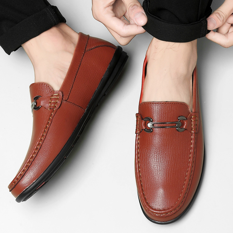 SocNoDn Men Luxury Fashion Dress Formal Casual Genuine Leather Wedding Office Flat Shoes Loafers