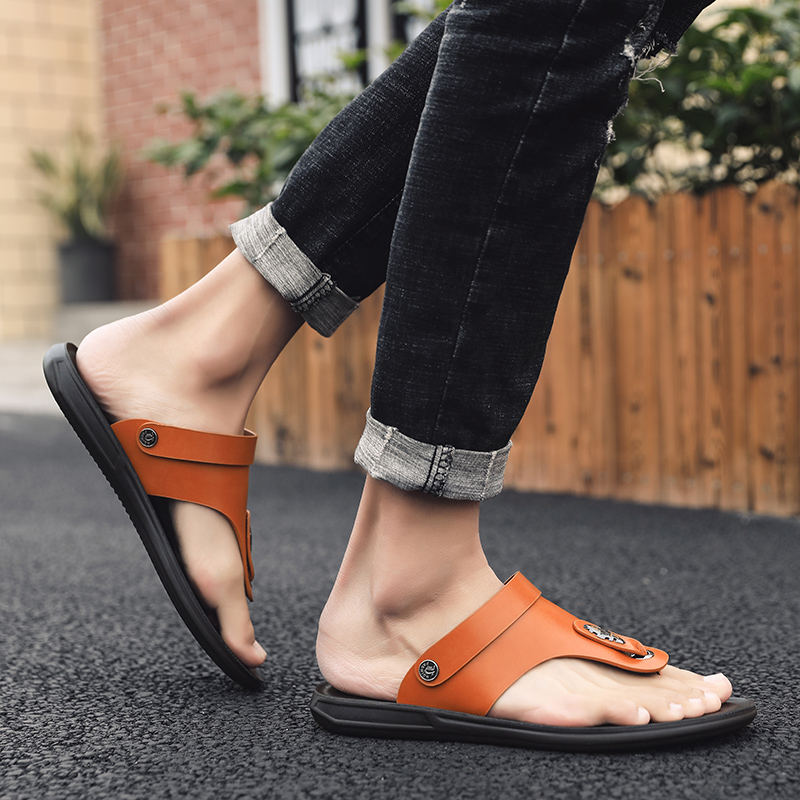 SocNoDn Men Fashion Casual Leather Beach Sandals Flip Flops Hiking Shoes Slippers Sandals Quality