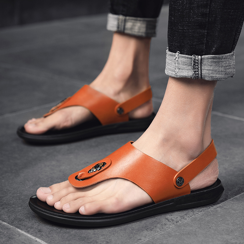 SocNoDn Men Fashion Casual Leather Beach Sandals Flip Flops Hiking Shoes Slippers Sandals Quality