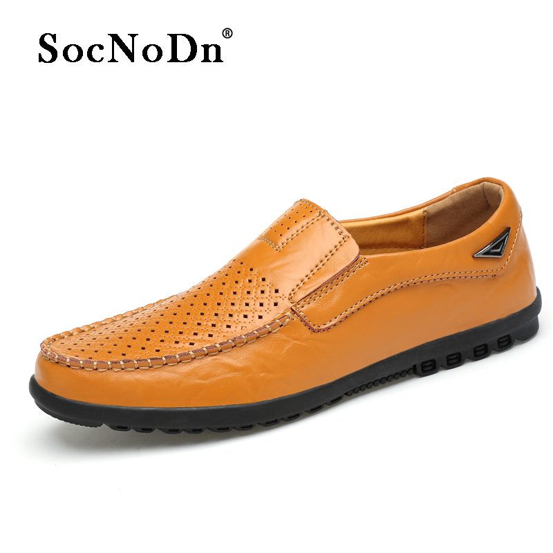 SocNoDn Luxury Men Casual Fashion Dress Genuine Leather Hollow Shoes Wedding Work Loafers Shoes