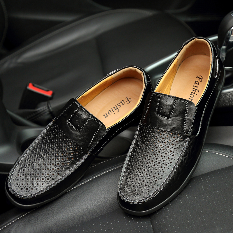 SocNoDn Luxury Men Casual Fashion Dress Genuine Leather Hollow Shoes Wedding Work Loafers Shoes
