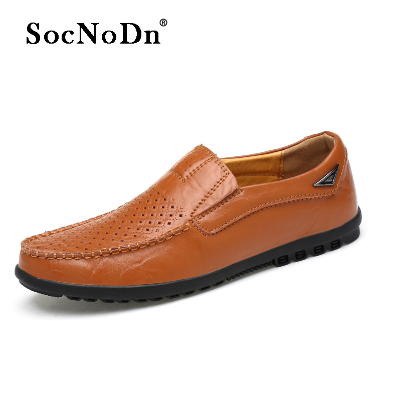 SocNoDn Luxury Men Casual Fashion Dress Genuine Leather Hollow Shoes Wedding Work Loafers Shoes