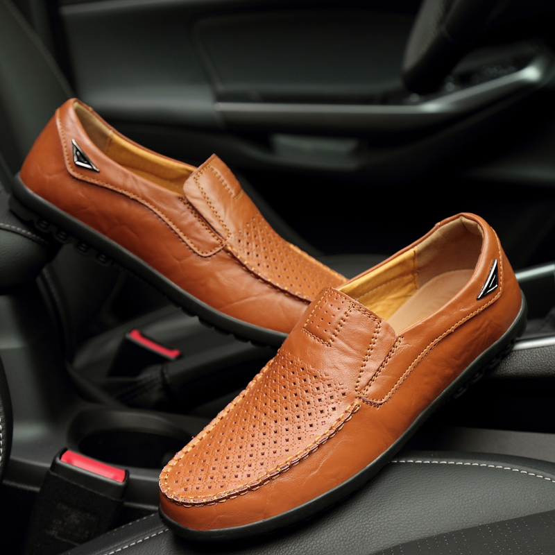 SocNoDn Luxury Men Casual Fashion Dress Genuine Leather Hollow Shoes Wedding Work Loafers Shoes