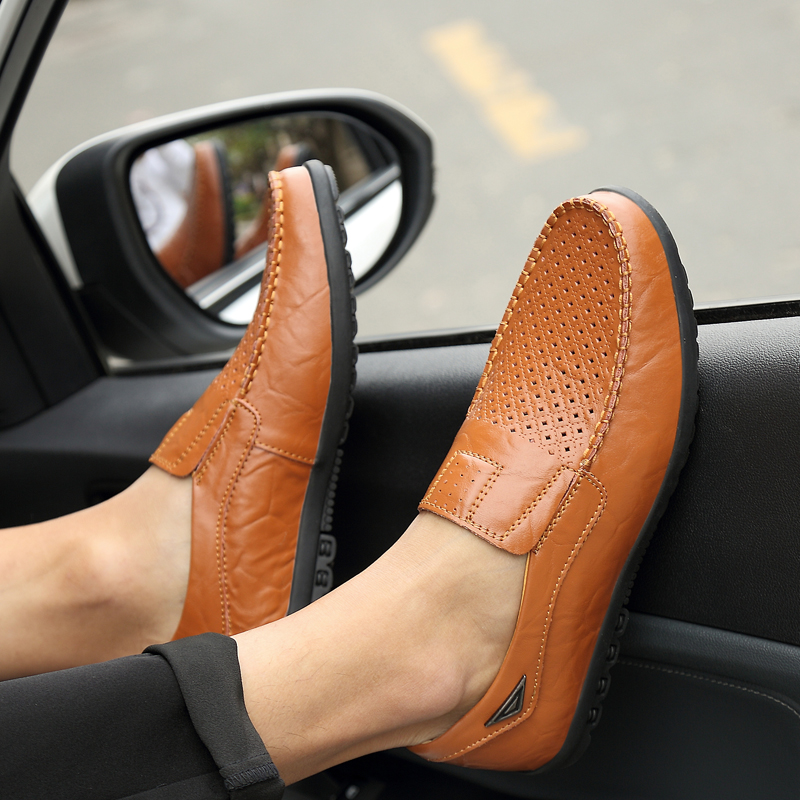 SocNoDn Luxury Men Casual Fashion Dress Genuine Leather Hollow Shoes Wedding Work Loafers Shoes