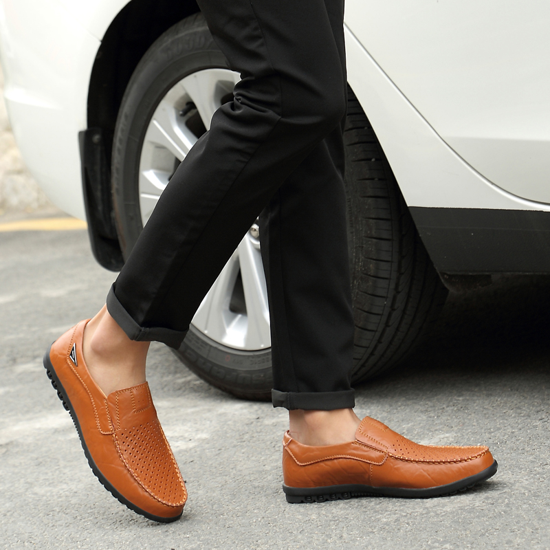 SocNoDn Luxury Men Casual Fashion Dress Genuine Leather Hollow Shoes Wedding Work Loafers Shoes