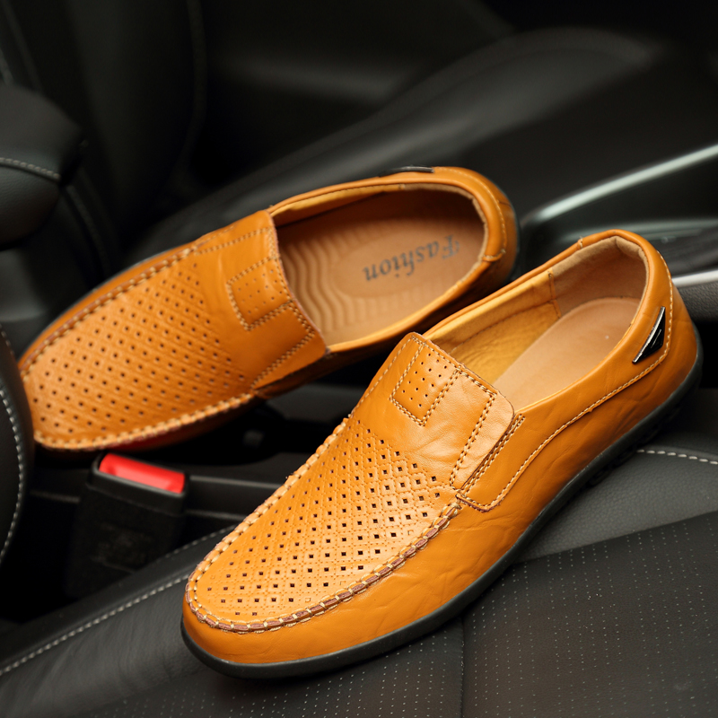 SocNoDn Luxury Men Casual Fashion Dress Genuine Leather Hollow Shoes Wedding Work Loafers Shoes