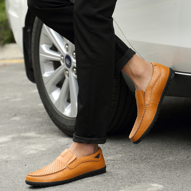 SocNoDn Luxury Men Casual Fashion Dress Genuine Leather Hollow Shoes Wedding Work Loafers Shoes