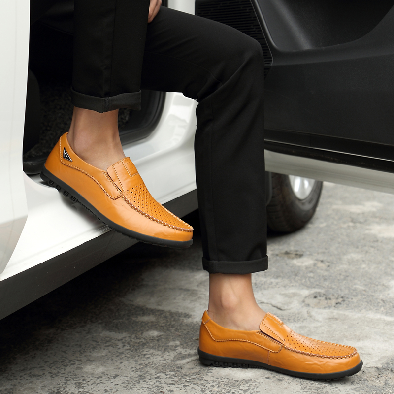 SocNoDn Luxury Men Casual Fashion Dress Genuine Leather Hollow Shoes Wedding Work Loafers Shoes