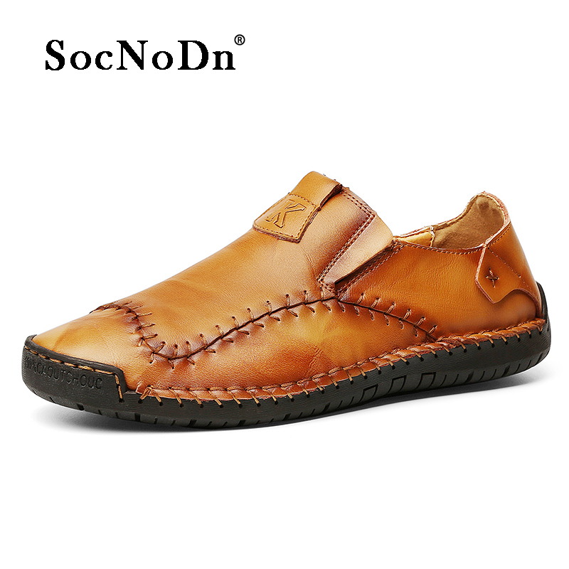 SocNoDn Men Luxury Fashion Casual Genuine Leather Slip on Shoes Hiking Loafers Boots Shoes Durable