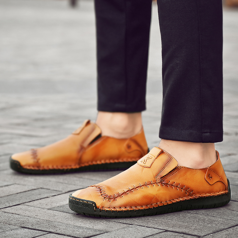 SocNoDn Men Luxury Fashion Casual Genuine Leather Slip on Shoes Hiking Loafers Boots Shoes Durable