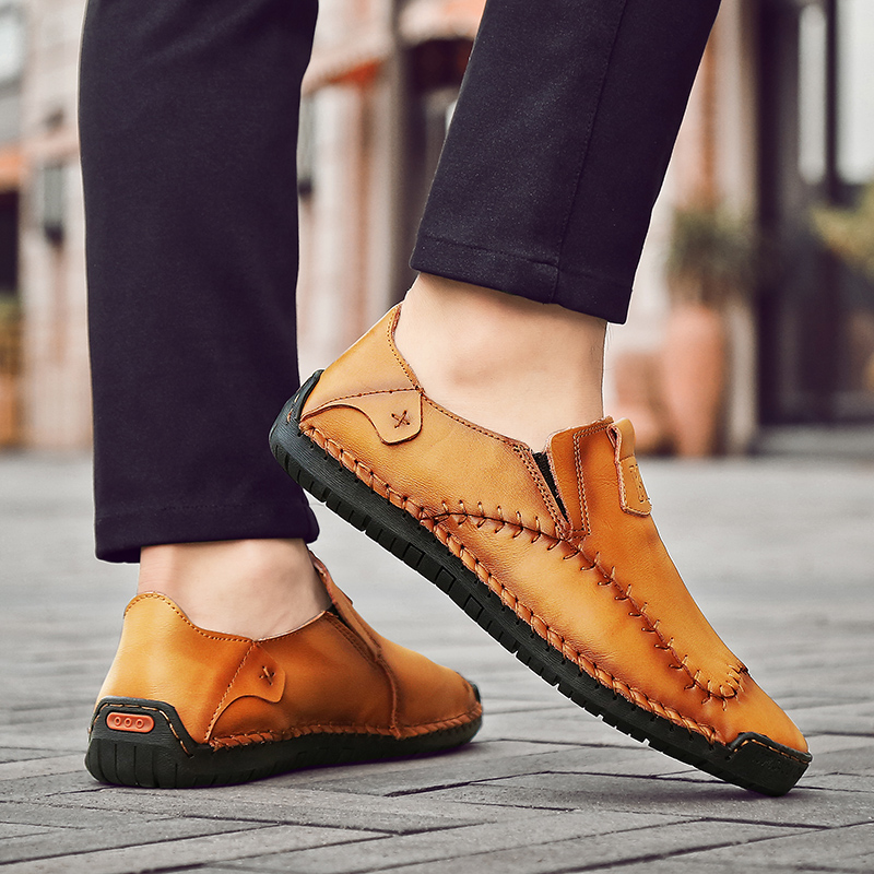 SocNoDn Men Luxury Fashion Casual Genuine Leather Slip on Shoes Hiking Loafers Boots Shoes Durable