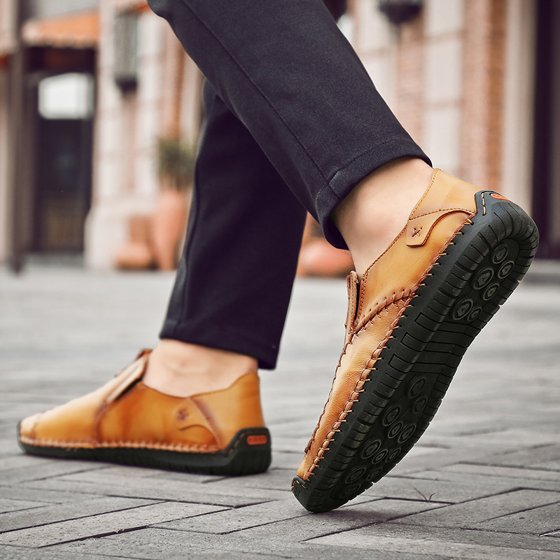 SocNoDn Men Luxury Fashion Casual Genuine Leather Slip on Shoes Hiking Loafers Boots Shoes Durable