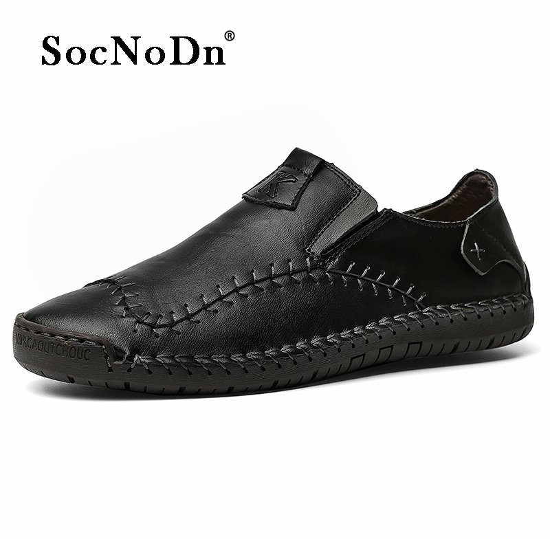 SocNoDn Men Luxury Fashion Casual Genuine Leather Slip on Shoes Hiking Loafers Boots Shoes Durable