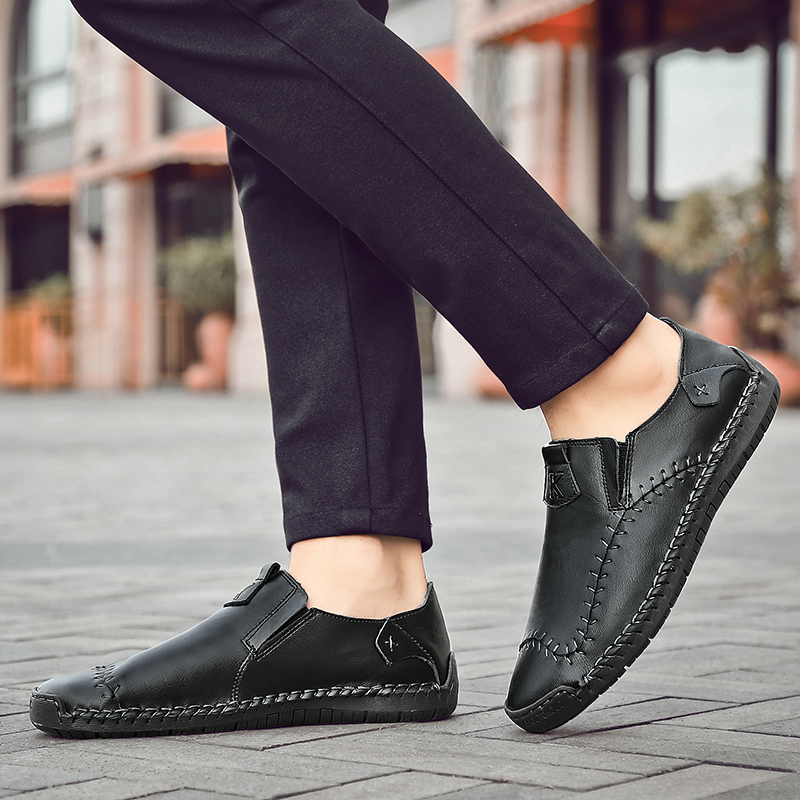 SocNoDn Men Luxury Fashion Casual Genuine Leather Slip on Shoes Hiking Loafers Boots Shoes Durable