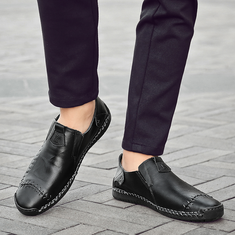 SocNoDn Men Luxury Fashion Casual Genuine Leather Slip on Shoes Hiking Loafers Boots Shoes Durable