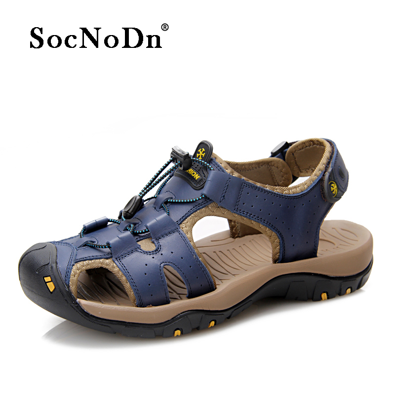 SocNoDn Men Casual Luxury Fashion Genuine Leather Sandals Climbing Hiking Shoes Sandals Durable