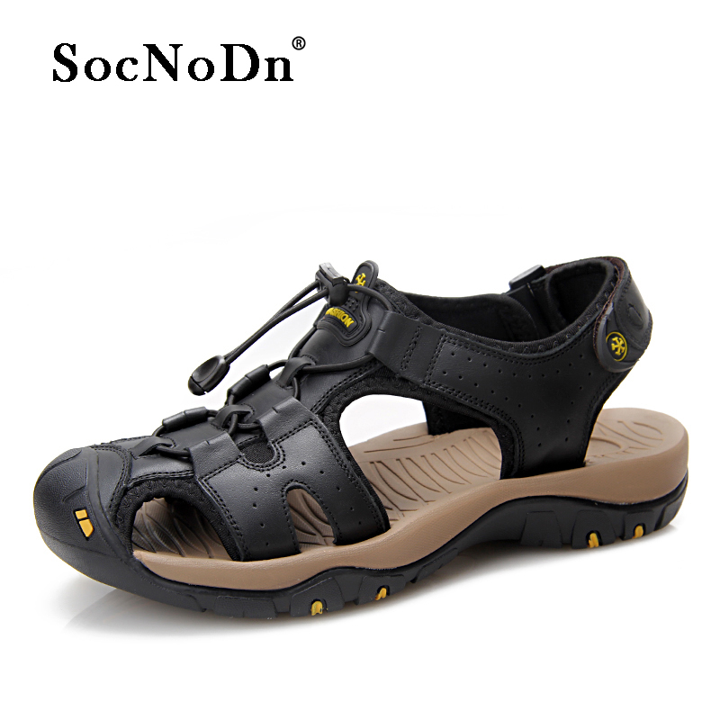 SocNoDn Men Casual Luxury Fashion Genuine Leather Sandals Climbing Hiking Shoes Sandals Durable