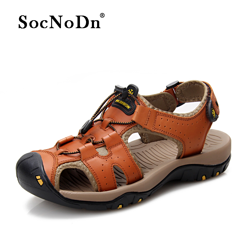 SocNoDn Men Casual Luxury Fashion Genuine Leather Sandals Climbing Hiking Shoes Sandals Durable