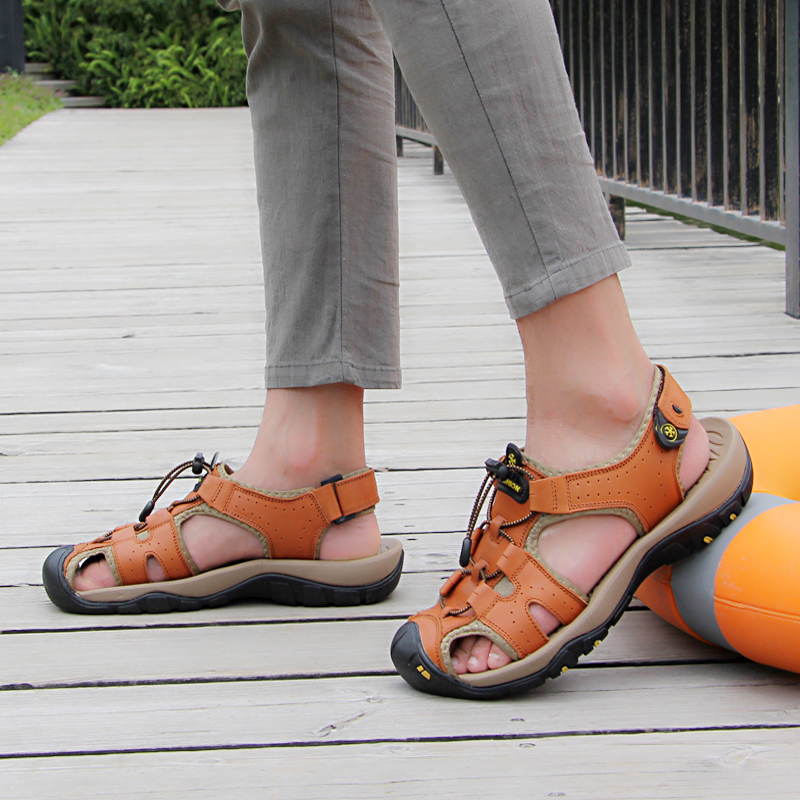 SocNoDn Men Casual Luxury Fashion Genuine Leather Sandals Climbing Hiking Shoes Sandals Durable