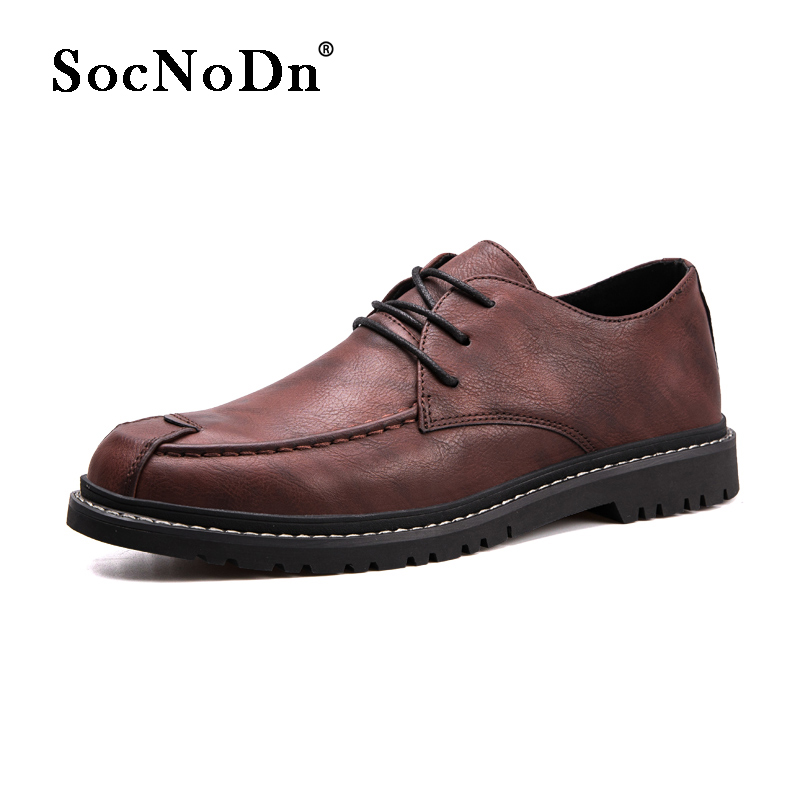 SocNoDn Luxury Men Fashion Dress Casual Formal Genuine Leather Laces Wedding Shoes Men Office Shoes