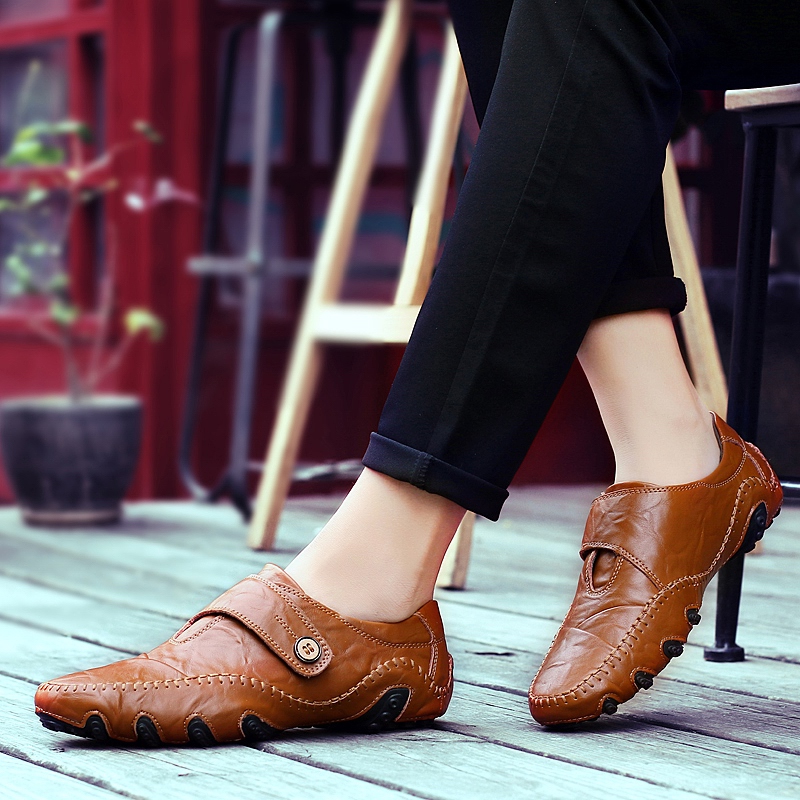 SocNoDn Luxury Men&apos;s Casual Fashion Genuine Leather Slip on Shoes Hiking Loafers Boots Shoes Durable