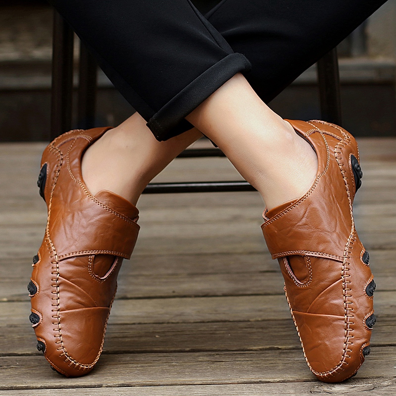 SocNoDn Luxury Men&apos;s Casual Fashion Genuine Leather Slip on Shoes Hiking Loafers Boots Shoes Durable