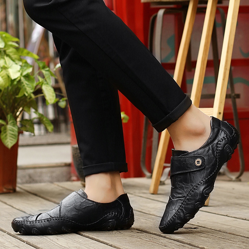 SocNoDn Luxury Men&apos;s Casual Fashion Genuine Leather Slip on Shoes Hiking Loafers Boots Shoes Durable