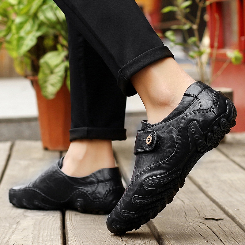 SocNoDn Luxury Men&apos;s Casual Fashion Genuine Leather Slip on Shoes Hiking Loafers Boots Shoes Durable