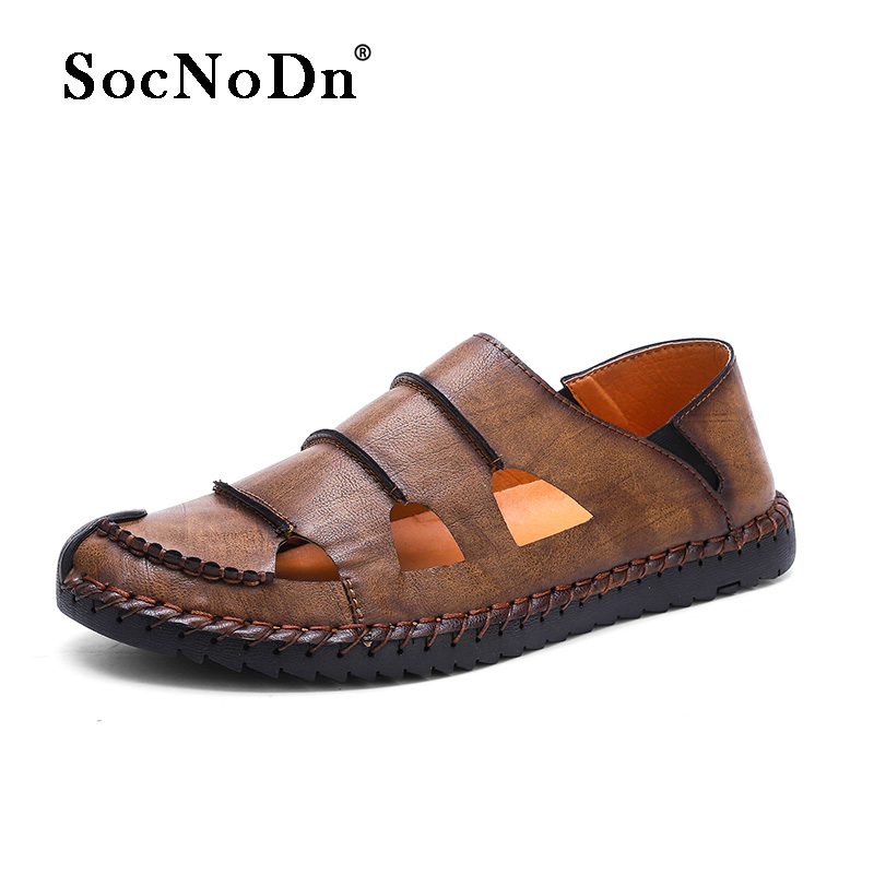 SocNoDn Men&apos;s Luxury Fashion Casual Leather Slippers Sandals Walking Hiking Shoes Slippers Durable