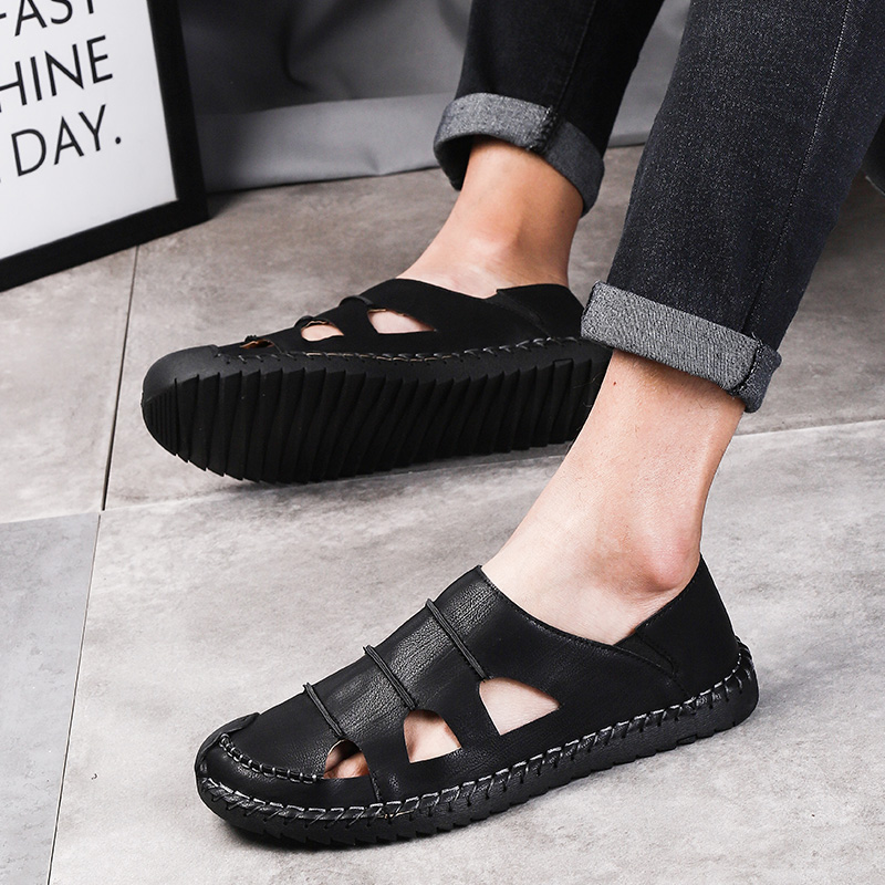 SocNoDn Men&apos;s Luxury Fashion Casual Leather Slippers Sandals Walking Hiking Shoes Slippers Durable