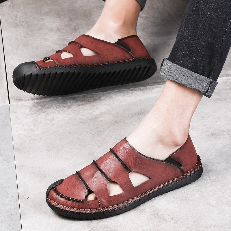 SocNoDn Men&apos;s Luxury Fashion Casual Leather Slippers Sandals Walking Hiking Shoes Slippers Durable