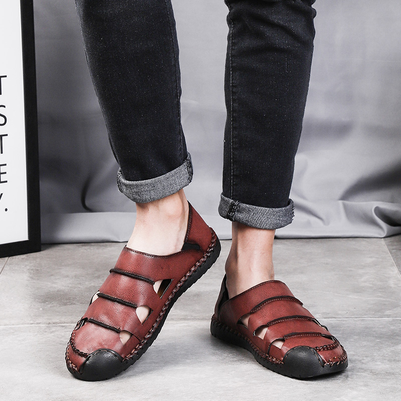 SocNoDn Men&apos;s Luxury Fashion Casual Leather Slippers Sandals Walking Hiking Shoes Slippers Durable