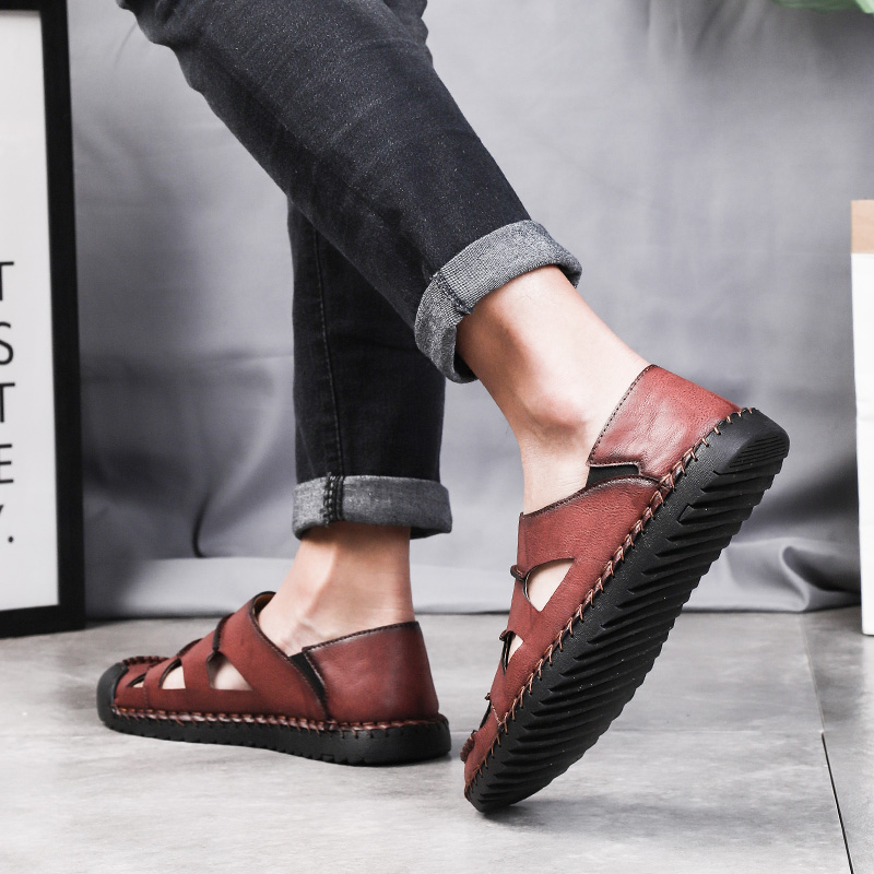SocNoDn Men&apos;s Luxury Fashion Casual Leather Slippers Sandals Walking Hiking Shoes Slippers Durable