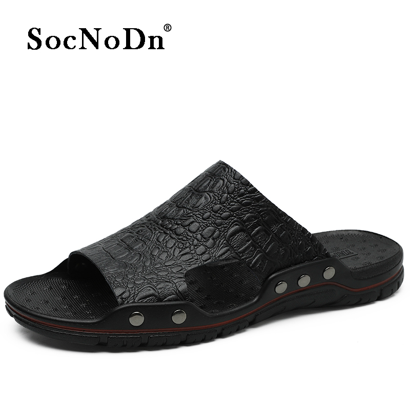 SocNoDn Men&apos;s Fashion Casual Leather Slippers Outdoor Walking Shoes Sandals Slippers