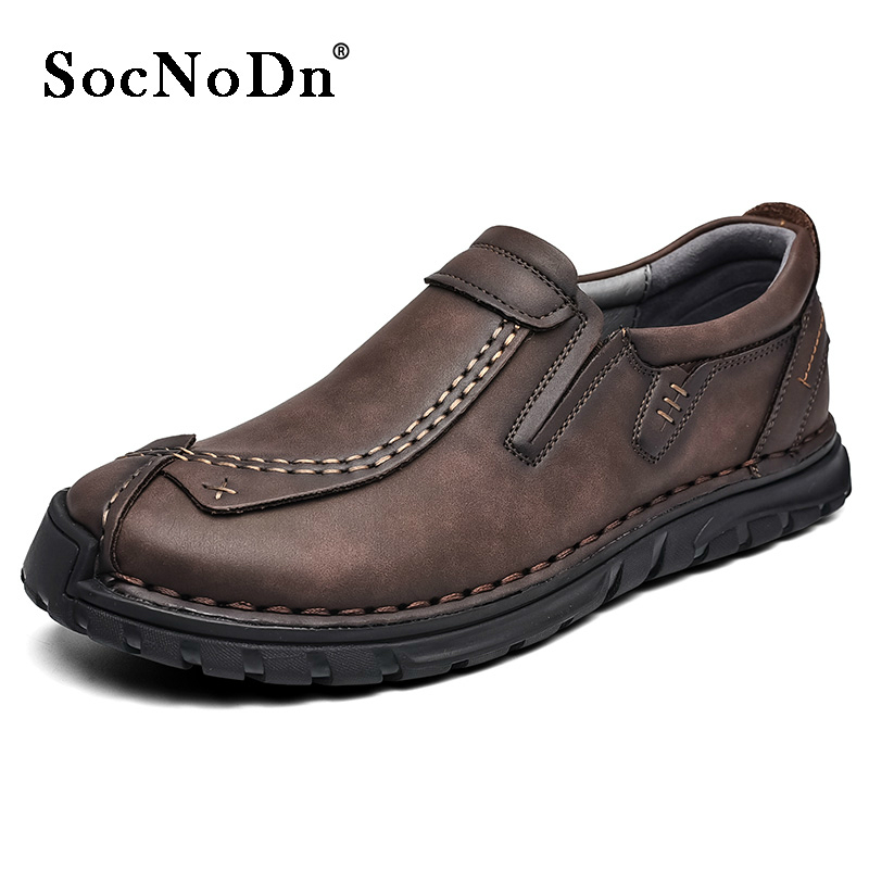 SocNoDn Luxury Men&apos;s Casual Fashion Genuine Leather Slip-ons Shoes Hiking Loafers Boots Shoes Soft