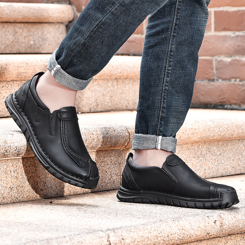 SocNoDn Luxury Men&apos;s Casual Fashion Genuine Leather Slip-ons Shoes Hiking Loafers Boots Shoes Soft
