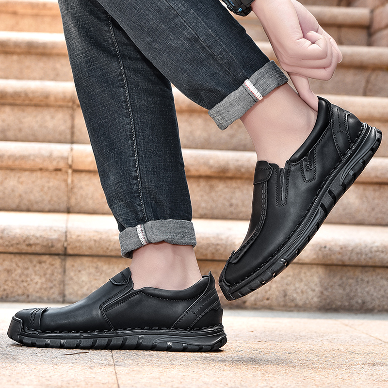 SocNoDn Luxury Men&apos;s Casual Fashion Genuine Leather Slip-ons Shoes Hiking Loafers Boots Shoes Soft