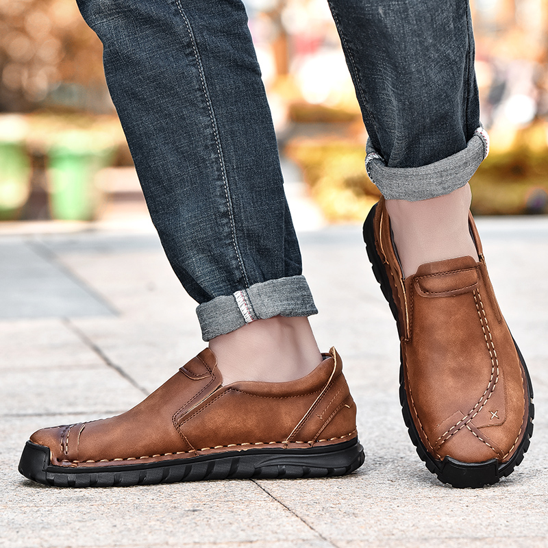 SocNoDn Luxury Men&apos;s Casual Fashion Genuine Leather Slip-ons Shoes Hiking Loafers Boots Shoes Soft